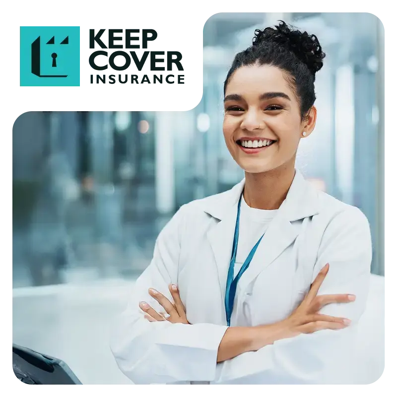 Healthcare professional smiling and crossing hands looking confident because aesthetic insurance is covered